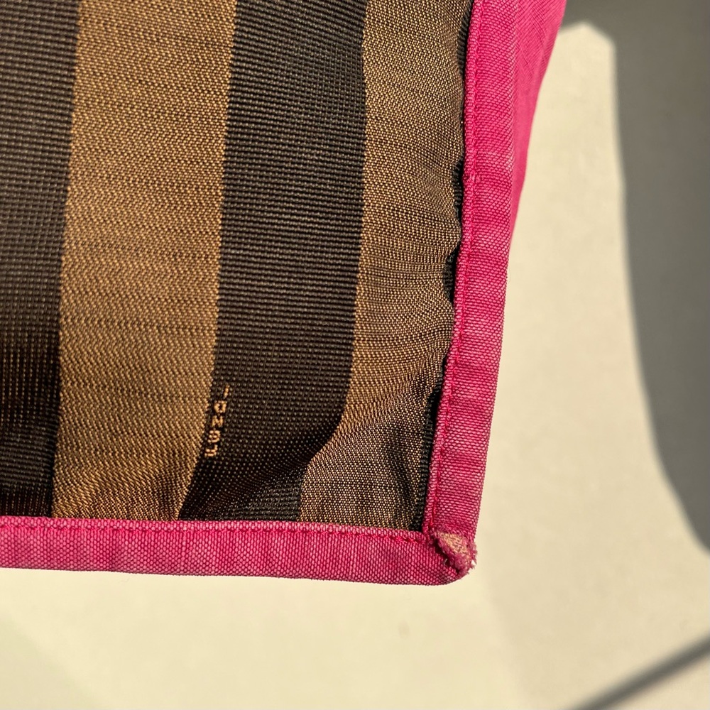 FENDI Fuchsia And Tobacco Pequin Stripe Canvas Bag - Picture 8 of 15